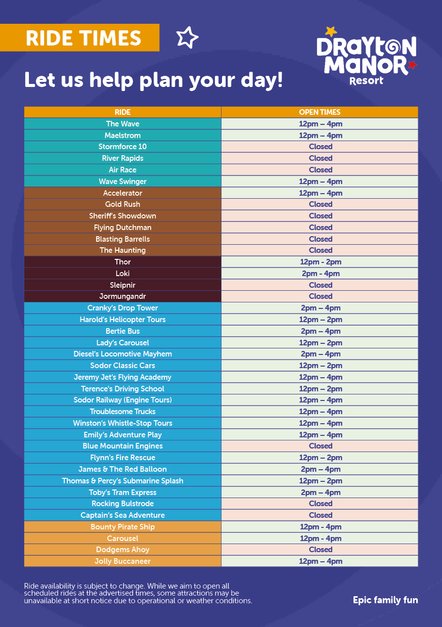 Ride Availability Drayton Manor